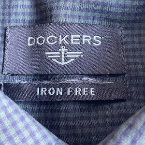 DOCKERS XXL Big & Tall Iron & Wrinkle Free Green Navy Gingham Check Shirt
